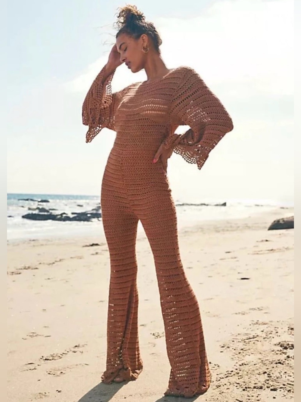 Free People Desert Roads Crochet Jumpsuit Size Med